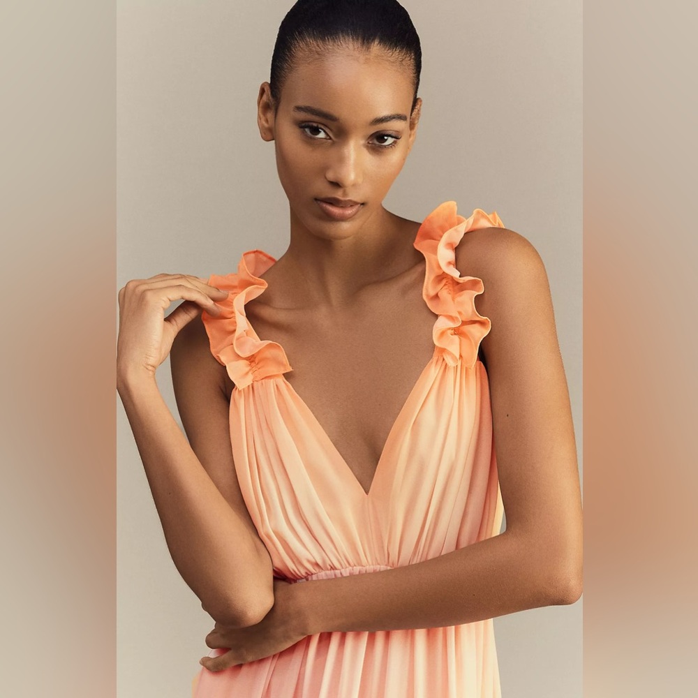 BHLDN Alivia V-Neck Ruffle Ombre Maxi Dress - Picture 3 of 9